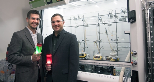 Dr. Matt Bergren, UbiQD Director of Applied Physics, left, and UbiQD Founder and President Dr. Hunter McDaniel