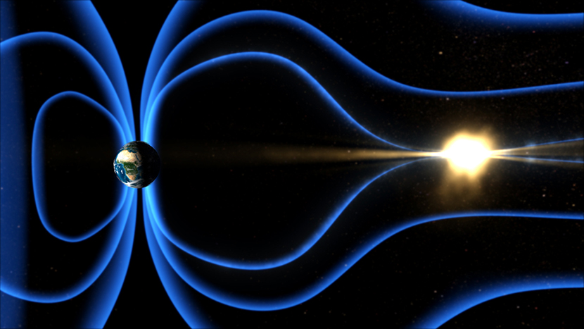 Figure. Artist’s conception of the reconnection of the magnetic field lines. Credit: NASA