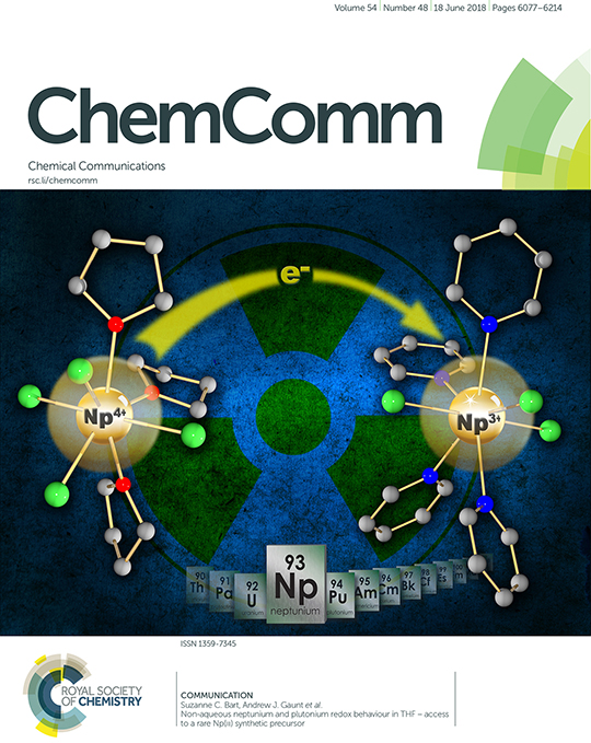 Figure. Journal cover depicts a route to a well-defined Np(III) starting material without the need to employ scarce Np metal. Credit: Josh Smith (Chemistry Division, C-DO)