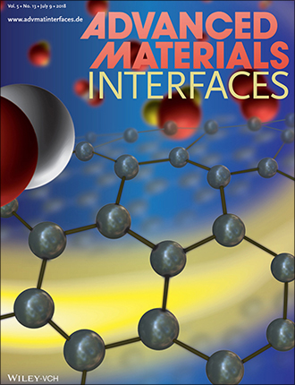 Figure. Advanced Materials Interfaces back cover featured the article. The grey spheres represent carbon atoms in the graphene.