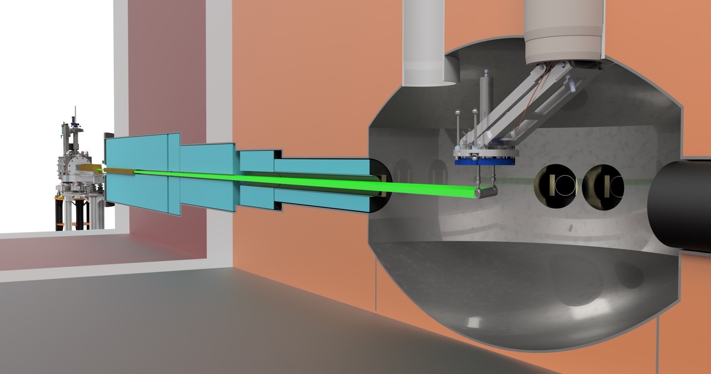 LANL researchers recently developed and installed an advanced neutron beam collimation system (illustrated here) – a way of shaping a neutron beam for more precision – at the Weapons Neutron Research (WNR) Facility. 